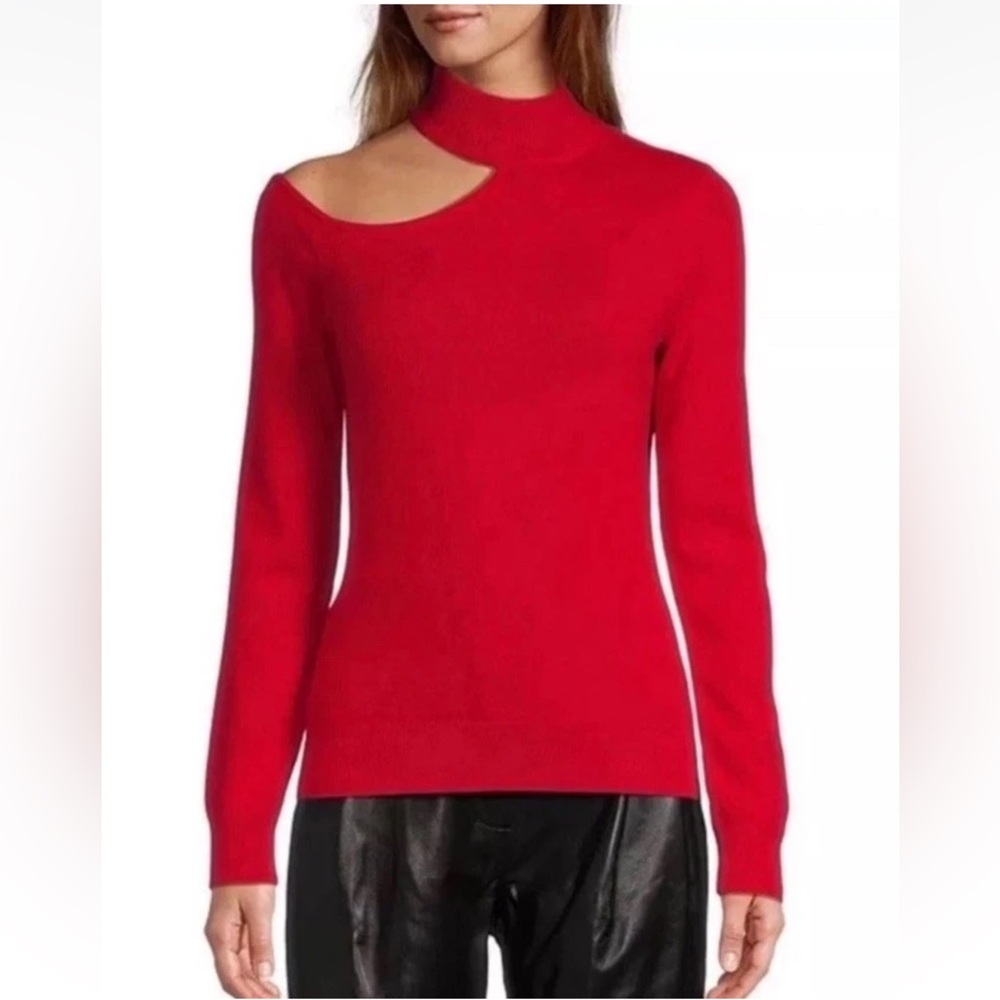 NWT Antonio Melani  Tina Cut-out Turtleneck Cashmere Sweater  Size M Red $149